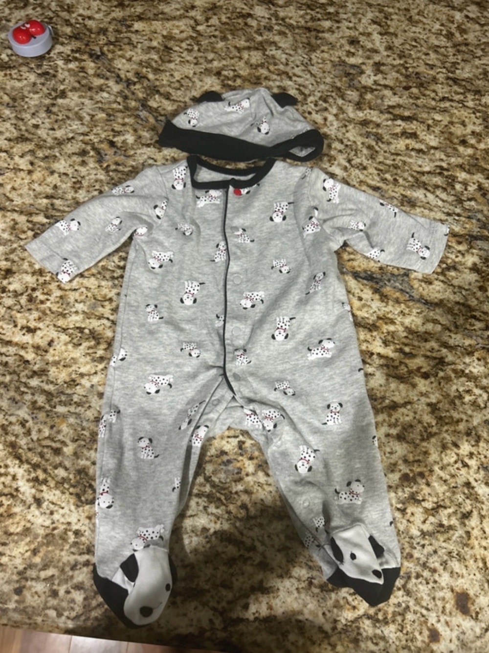 Little Me Grey Dalmatian Print Footed One-Piece with Hat